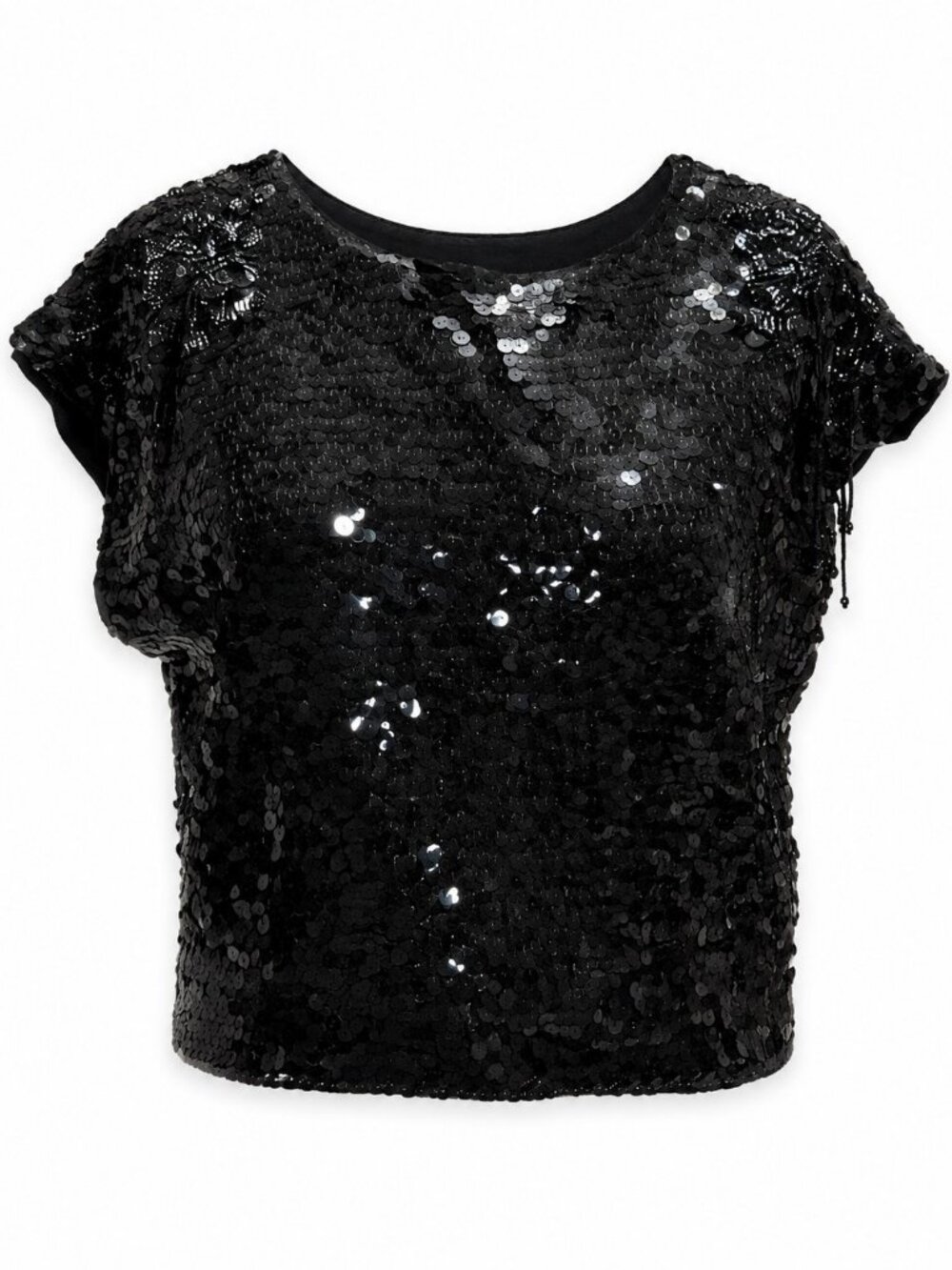 Vintage Black Sequin Short Sleeve Boxy Tee - Size M (fits S/M)